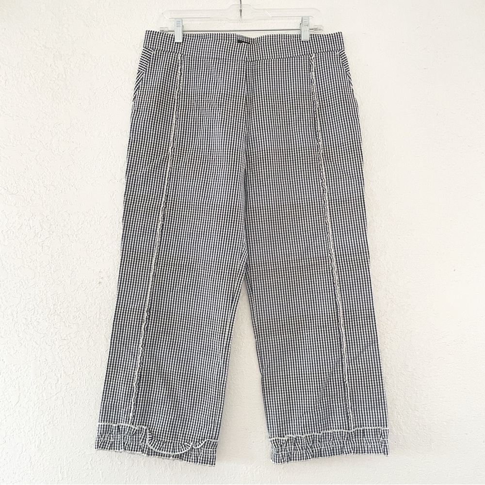 Paul Smith Womens Balck and White Gingham Cropped Pants Ruffle Leg Sz 8
